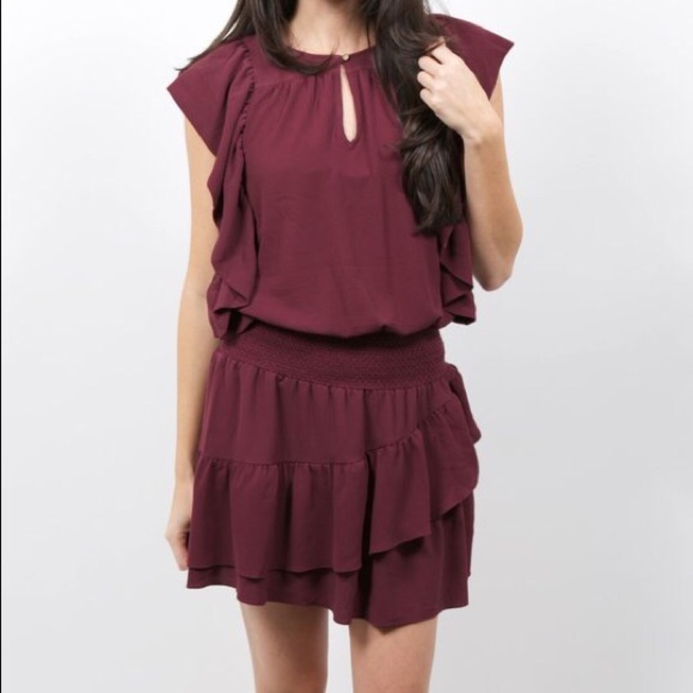 Ella Moss Medina smock waist burgundy ruffle dress